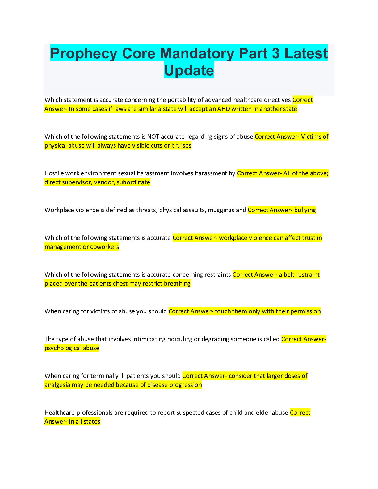 Preview of Prophecy Core Mandatory Part 3 Latest Update